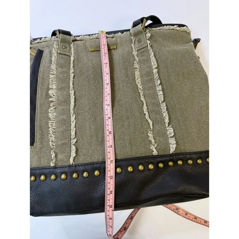 Steve Madden Bgraddy Olive Green Canvas Slouchy Utility Hobo Bag